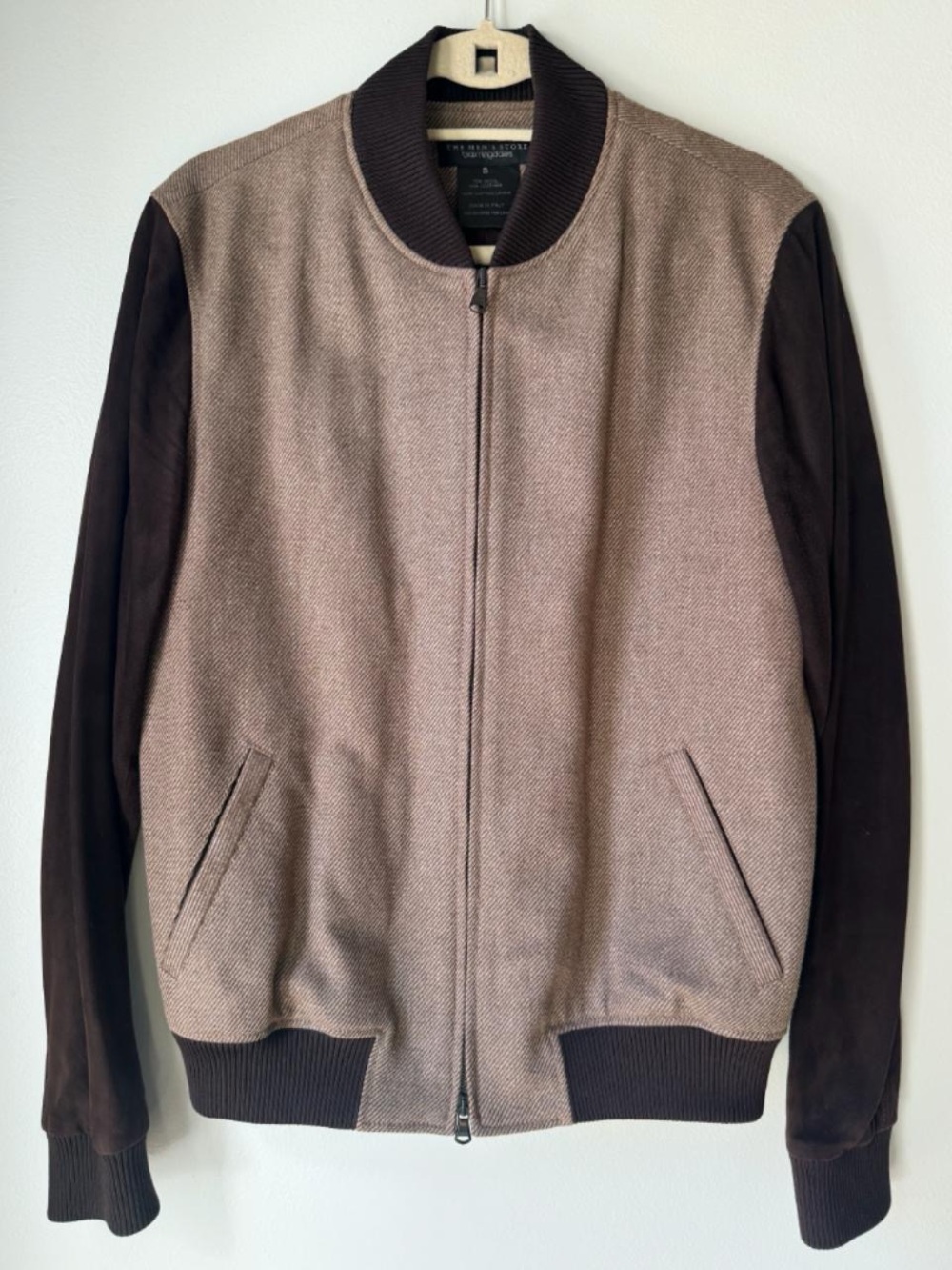 BLOOMINGDALES Wool Suede Brown Bomber Jacket- Small